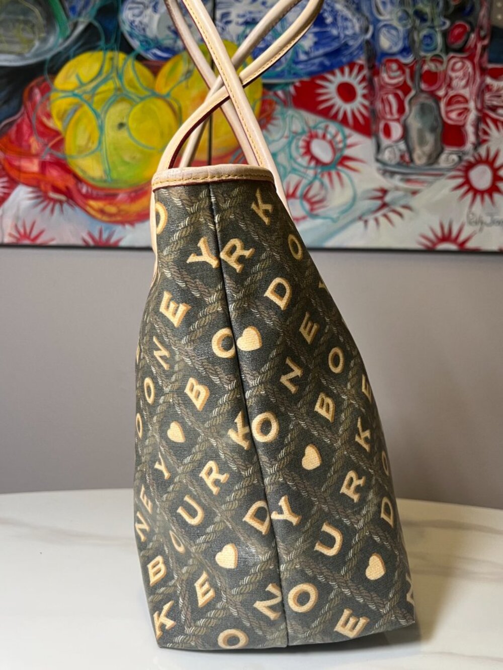 Dooney & Bourke Signature Heart Y2K Canvas Leather Tote - Picture 4 of 15